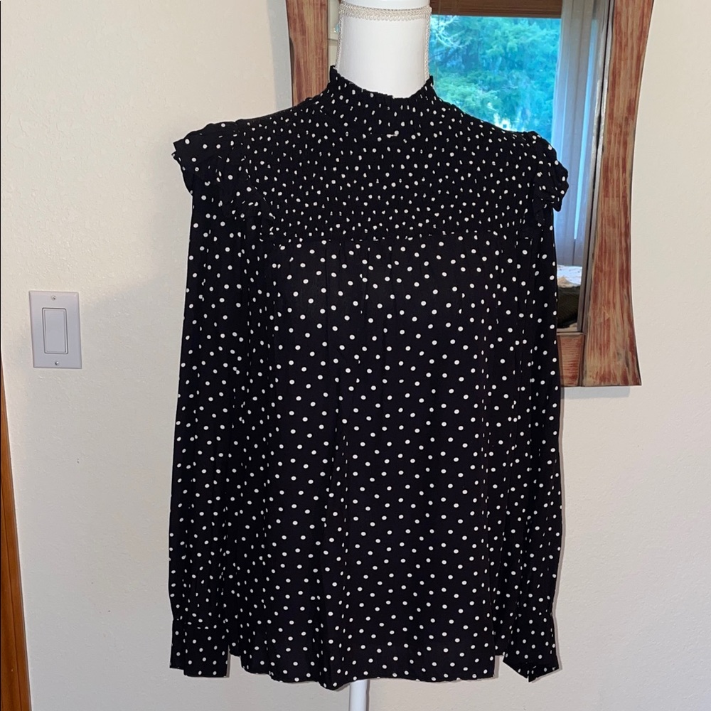 LOFT Black and White Polka Dot Blouse